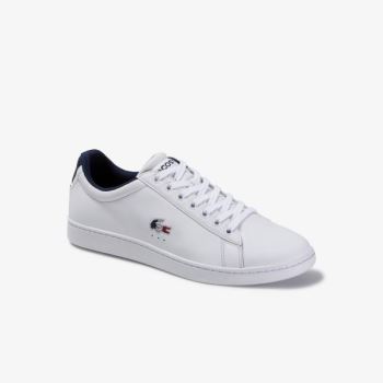 Lacoste Carnaby Evo Leather and Synthetic Sneakers - Tenisky Pánské Bílé / Tmavě Blankyt / Červené |